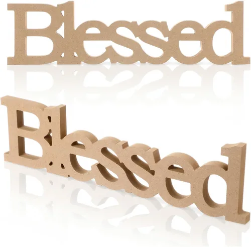 Miniatura 7 de Blulu Letrero de mesa con texto en inglés "Blessed Letter", letrero de mesa de pie de madera rústica, decoración de pie para graduación, baby