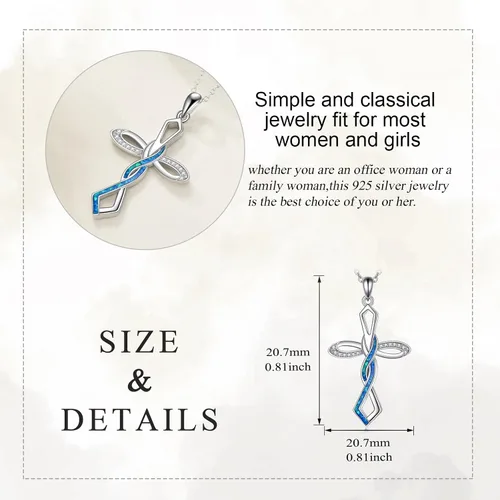 Miniatura 4 de KQF Collares de cruz para mujer, plata de ley, ópalo azul, colgante de cruz de fe, collar de Navidad, cumpleaños, joyería de regalo para mujeres
