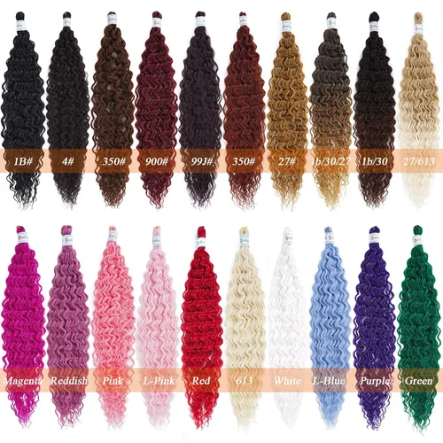 Miniatura 6 de Cabello para trenzar rizado ondulado negro 1B preestirado de onda oceánica profunda de ganchillo bohemio para trenzar de 16 pulgadas, 2 paquetes