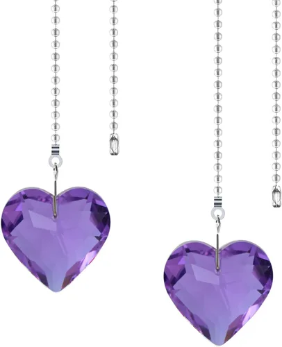 Miniatura 13 de Extensor de cadena para ventilador de techo, paquete de 2 colgantes decorativos de prisma de corazón de cristal de 12 pulgadas con conectores de AB