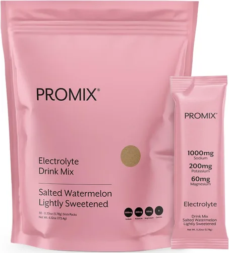 ProMix Nutrition Paquetes de hidratación de electrolitos en polvo, sal rosa del Himalaya, magnesio, potasio, vitamina C, sandía salada, ligeramente