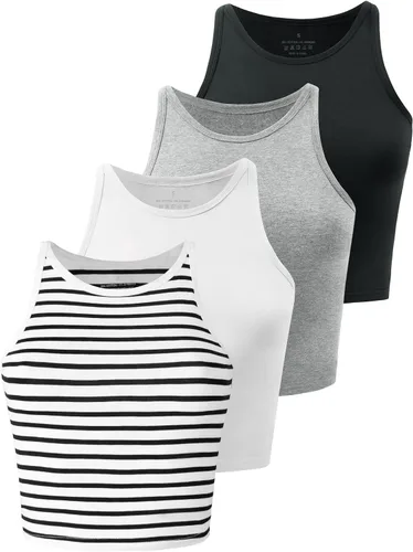 Camisetas cortas para mujer, camisetas sin mangas recortadas de cuello alto, camisetas de yoga, camisetas atléticas, paquete de 4