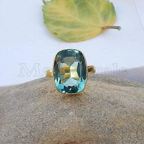 Miniatura 2 de Anillo de topacio azul cielo, plata de ley maciza, relleno de oro amarillo, anillo de piedras preciosas, anillo delicado único, anillo bohemio