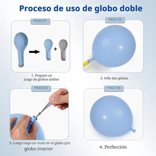 Miniatura 3 de Kit de Arco de Globos Azul Polvoriento Dorado, Kit de Arco de Globos Pastel de Doble Relleno Azul Claro Azul Oscuro Mezclilla Azul Pálido con Globos