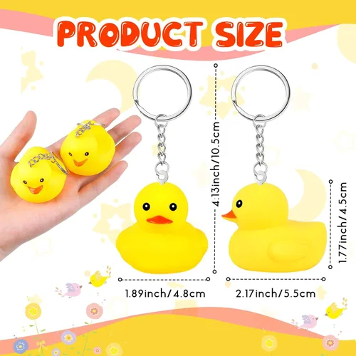 Miniatura 2 de Deekin 24 llaveros de pato de goma a granel de 1.4/2.17 pulgadas, pequeño llavero de pato de goma amarillo pequeño, mini dijes de patito, accesorios