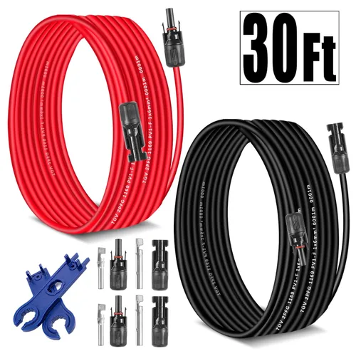 Miniatura 8 de Cable de extensión solar de 30 pies 10 AWG (6 mm²), cable de alimentación solar, cable macho hembra, calibre 30 pies, cable de 30 A para techo