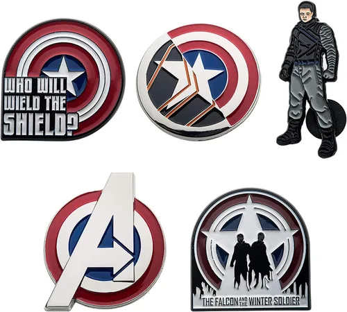 Miniatura 2 de Marvel Studios: The Falcon y The Winter Soldier - Juego de 5 pines de solapa con base de metal y esmalte con caja circular de 6.3 pulgadas
