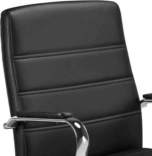 Miniatura 4 de Topeakmart Silla de oficina con respaldo medio, silla ejecutiva giratoria ajustable de piel sintética, color negro