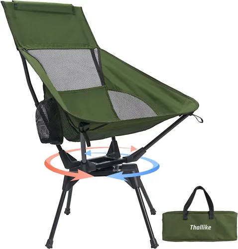 Miniatura 11 de Silla de camping giratoria de 360° mejorada para adultos, silla plegable portátil con soporte para tazas, mochila compacta ligera para exteriores