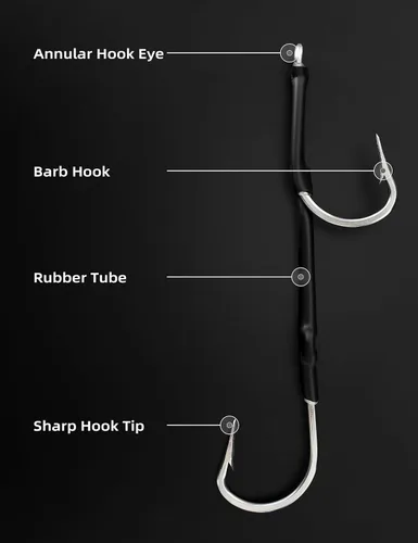 Miniatura 3 de BLUEWING Doble Aparejo SS Southern Bend Hookset 2/5pcs Acero inoxidable Doble Ganchos Big Game Pesca Trolling Ganchos con tubo de goma para pesca