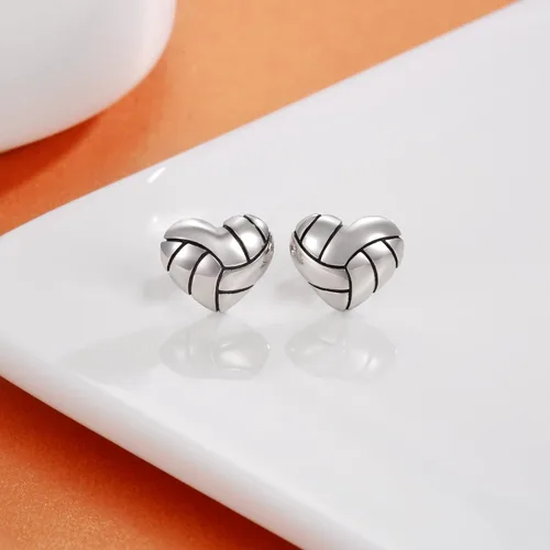 Miniatura 3 de 925 Sterling Silver Heart Volleyball Basketball Softball Baseball Stud Earrings Hypoallergenic Jewelry Gifts for Women Teen Girls Players
