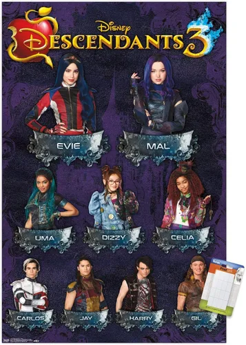Trends International Disney Descendants 3 - Póster de pared de cuadrícula, 22.375 x 34 pulgadas, paquete de póster y montaje