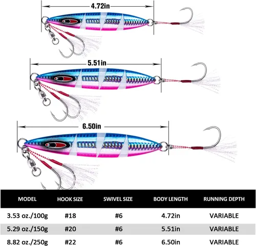 Miniatura 6 de Goture Señuelo artificial vertical de caída plana lenta con plomo luminoso de agua salada, señuelo de pesca con dos ganchos Mustad de asistencia