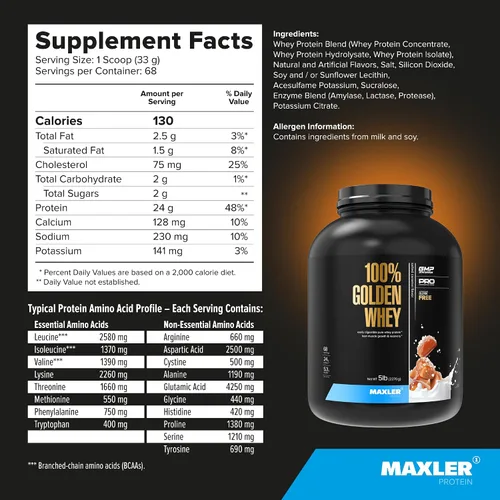 Miniatura 5 de Maxler 100% Golden Whey Protein - 24g de proteína por porción - Polvo de proteína de suero para antes y después del entrenamiento - Mezcla