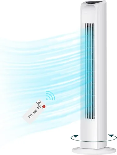 Uthfy Ventilador de torre oscilante sin aspas con control remoto, refrigeración silenciosa, portátil, ventilador eléctrico de pie con 3 velocidades