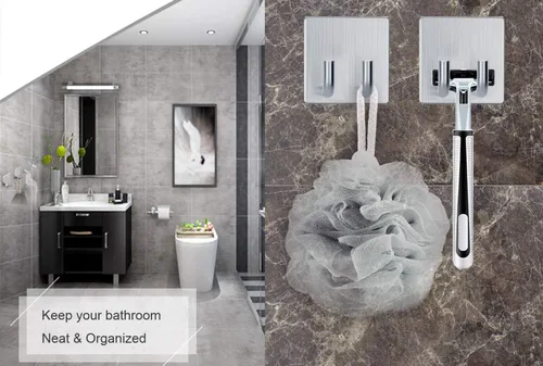 Miniatura 2 de Ganchos adhesivos, gancho de acero inoxidable para toallas de baño, colgador de pared resistente, impermeable, antideslizante, doble gancho