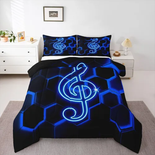 Miniatura 16 de Juego de ropa de cama de guitarra, tamaño individual para niños y niñas, juego de edredón con teclados de piano, temática musical, inserto