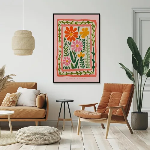 Miniatura 4 de Arte de pared de flores silvestres rosas, póster retro de mercado de flores, impresión botánica colorida de moda, arte popular, ilustración floral
