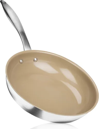 Duxtop Sartén antiadherente de cerámica, sartén de inducción de acero inoxidable, sartén de 9.5 pulgadas con parte inferior adherida a impactos de