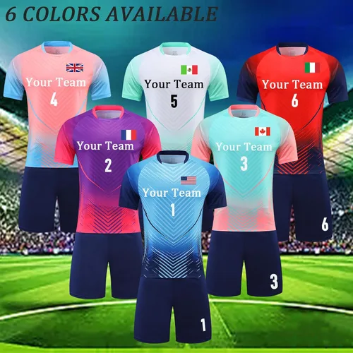 Miniatura 5 de Camisetas de fútbol personalizadas para niños, uniformes de fútbol para hombres, conjunto de camiseta y pantalones cortos con número de nombre
