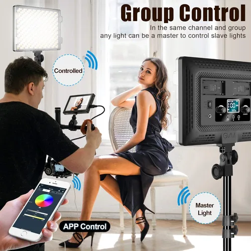 Miniatura 5 de GVM - Kit de iluminación LED RGB para fotografía, 50 W bicolor 3200K-5600K luces de estudio, 2 paquetes de 672 cuentas LED, control de aplicación