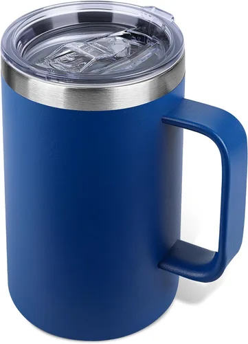 Miniatura 10 de Taza de café aislada de 22 onzas con asa y tapa a prueba de fugas, vaso de viaje de acero inoxidable de doble pared para viajes, oficina, hogar
