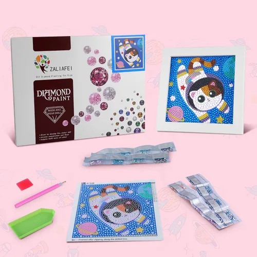 Miniatura 7 de ZALIAFEI Space Cat - Kits de arte de diamantes para niños, arte de diamantes para vacaciones, kits de arte de gemas para niñas, regalo de Gato blanco