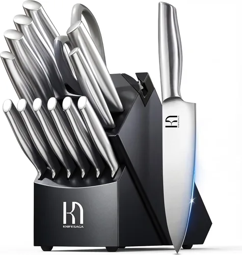 KnifeSaga Juego de cuchillos de cocina premium, juego de 14 piezas de acero inoxidable japonés de alto carbono, afilado duradero, juego de cuchillos