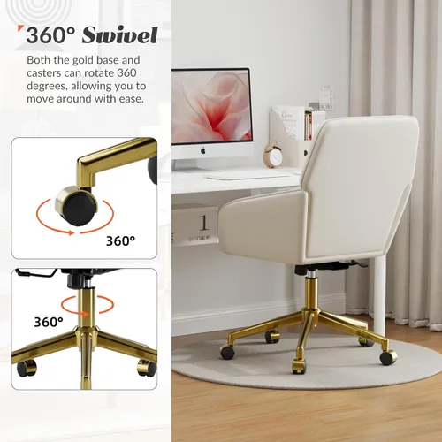 Miniatura 9 de YISHENG Silla de oficina en casa de terciopelo con base dorada, silla tapizada y acolchada moderna ajustable en altura, silla de escritorio dorado