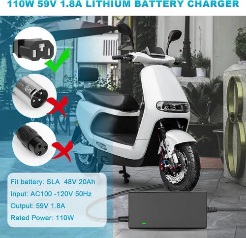 Miniatura 2 de 59V 1.8A para 48V 12AH Cargador de batería de plomo para bicicleta eléctrica Motor Bike - Adaptador de CA de enchufe de 3 agujeros