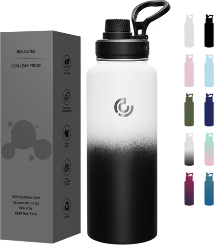 Miniatura 13 de Botella de agua deportiva de 40 onzas, botella de agua aislada con asa, acero inoxidable, simple y moderna, adecuada para viajes, escuela, niño