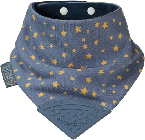 Cheeky Chompers Neckerchew babero de dentición, babero estilo bandana 2 en 1 con mordedor de silicona de grado alimenticio Midnight Stars
