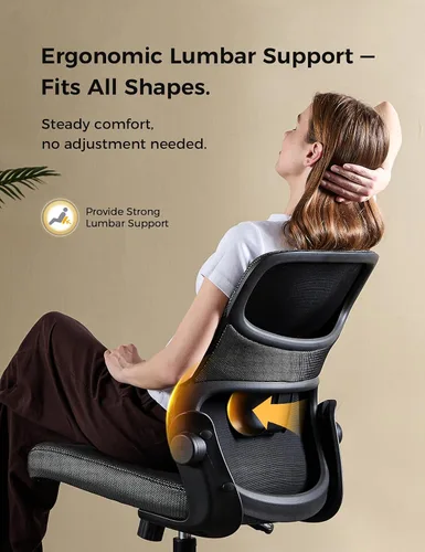 Miniatura 3 de Silla de Oficina, Sillas de Escritorio Ergonómicas de Malla, Soporte Lumbar, Altura Ajustable, Sin Brazos, Función Giratoria y Ruedas de Rodamiento