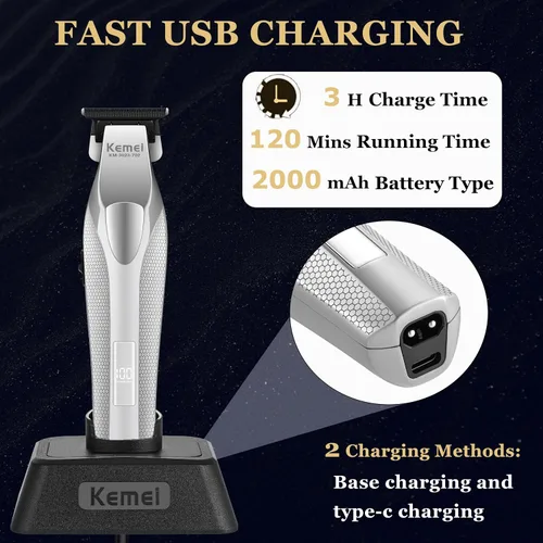 Miniatura 4 de KEMEI 3023-702 - Cortadora de pelo y barba para hombres, 9000 RPM sin huecos para barberos con cuerpo de metal completo, cortapelos profesional