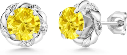 Miniatura 294 de Gem Stone King Aretes de plata de ley 925 de 0.236 in con piedra natal redonda para mujer