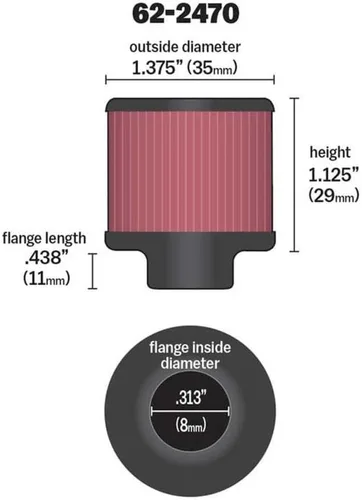 Miniatura 9 de K&N Filtro de aire de ventilación/respiradero: Alto rendimiento, Premium, lavable, Reemplazo del filtro del motor: Diámetro de la brida: 0.3125 in