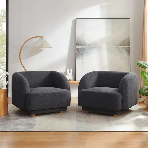 Miniatura 5 de VANOMi Silla de sala de estar de gran tamaño, sillas de barril modernas y cómodas, sillón individual con patas de madera, sillón tapizado