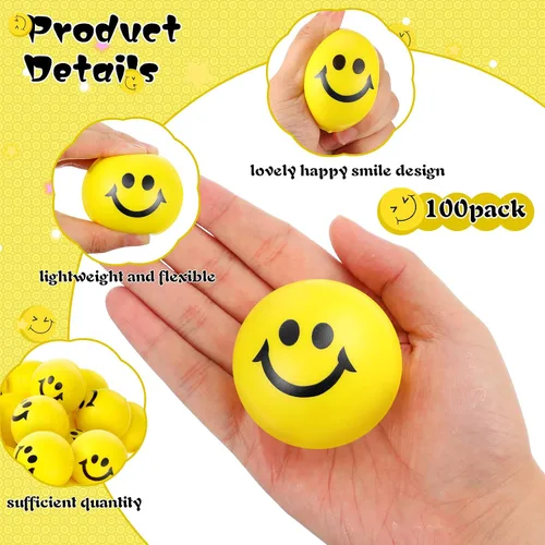 Miniatura 3 de Vinsot 100 bolas de estrés de cara sonriente a granel de 2 pulgadas, mini juguetes de espuma para el regreso a clases, recompensas para el aula