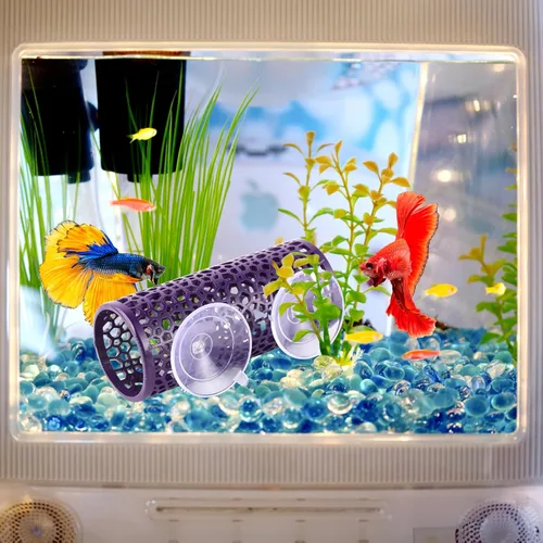 Miniatura 4 de Abizoo Betta Cave - Túnel de pescado morado con agujeros para hábitat de peces pequeños y camarones, refugio Betta Toys Shelter Hideaway, adorno