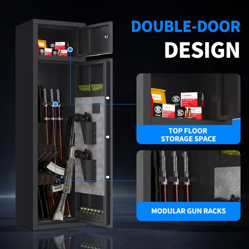 Miniatura 5 de Caja fuerte para armas 8-12 para rifles y pistolas, no requiere montaje, gabinete de pistola de 2 puertas, caja fuerte para pistola larga