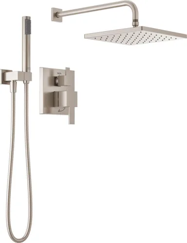Miniatura 12 de Sistema de Ducha de Lluvia Cuadrado Delta Modern Serie 14, Conjunto de Grifo, Cabezal de Ducha de Lluvia Oro Cepillado y Conjunto de Mango, Kit