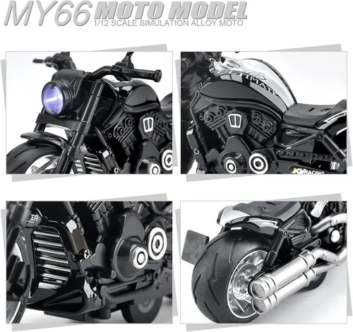Miniatura 5 de Motocicleta de juguete, juguete de motocicleta con sonidos y luces, modelo de motocicleta de aleación 1:12 para niños, juguete de motocicleta