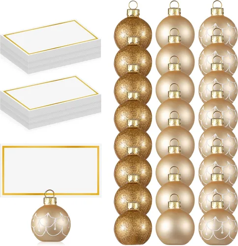 Miniatura 7 de Civaner Juego de 12 Soportes para Tarjetas de Lugar de Adorno Navideño y Tarjetas de Nombre, Bola de Cristal Dorado, Soporte para Letrero de Números