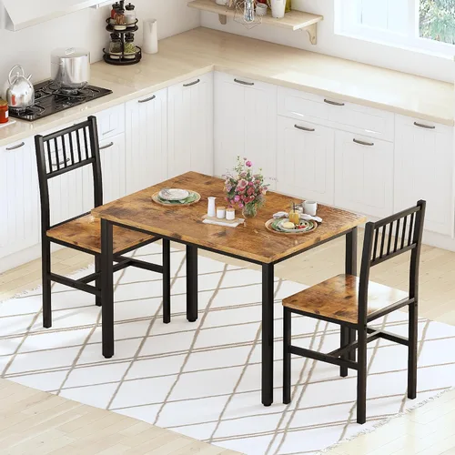 Miniatura 4 de Lamerge Juego de mesa de cocina pequeña para 2, mesa de desayuno industrial y 2 sillas, juego de mesa de comedor de 3 piezas para comedor, sala