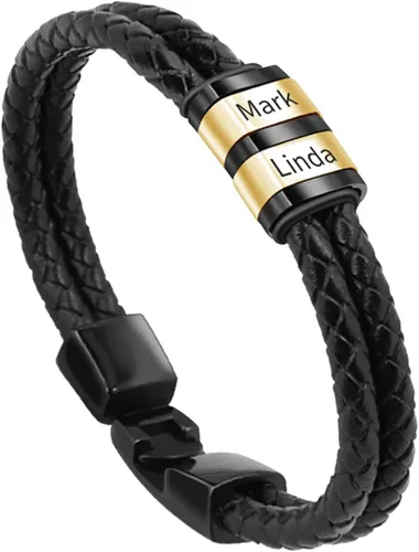 Miniatura 72 de Pulseras de cuero personalizadas para hombre con 1-6 nombres, pulsera trenzada personalizada con cuentas para papá, marido, día del padre, San