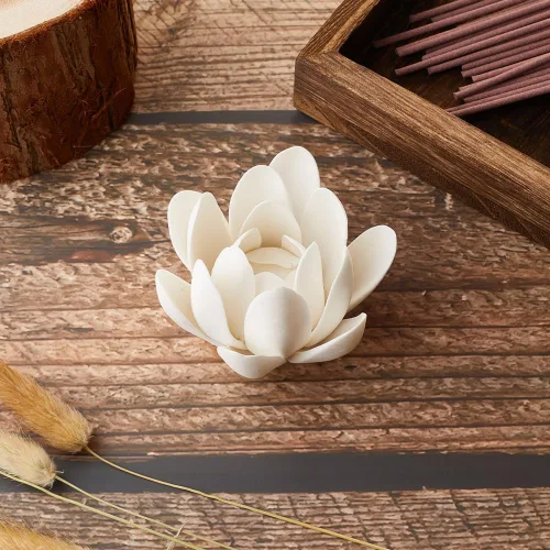 Miniatura 3 de GORGECRAFT Quemador de incienso de loto blanco de cerámica, cono, flor, incienso, soporte hecho a mano, pétalos de porcelana, base de bobina