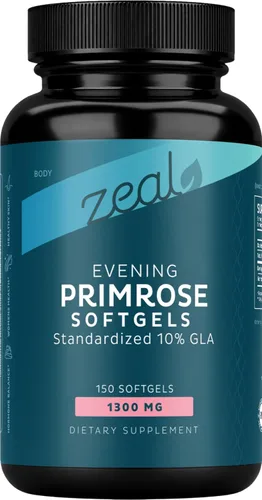 Zeal - Cápsulas blandas de aceite de onagra de 1300 mg para mujeres, suplemento GLA (ácido gamma linolénico 130 mg), apoyo hormonal, salud de la