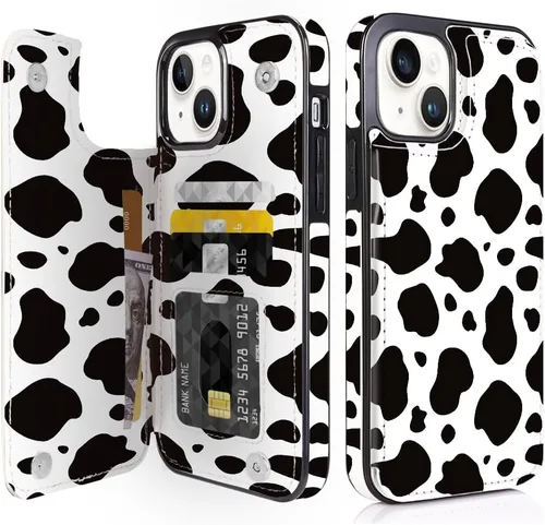 Miniatura 18 de Funda compatible con iPhone 14/15 con tarjetero y ranuras integradas de piel sintética con función atril y a prueba de golpes para iPhone 14/15