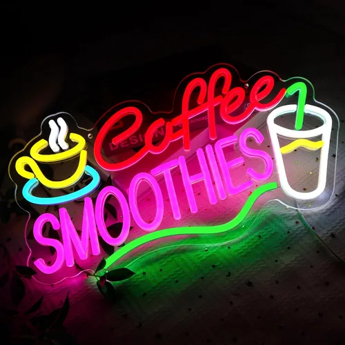 Miniatura 4 de Letrero de Neón de Café y Batidos para Decoración de Pared, Letreros LED de Batidos para Negocios, Luces de Neón USB Regulables de 16.54" x 9