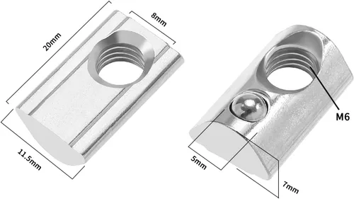 Miniatura 4 de SING F LTD 100 Uds. 3030 Series M6 T Slot Nuts Roll-in Spring Ball Loaded Elastic Nuts Acero al carbono para T-Slot Serie 3030 Perfil de aluminio